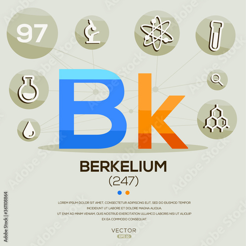 BK (Berkelium)The periodic table element,letters and icons,Vector illustration.