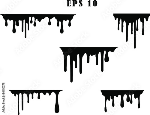 Black dripping ink painted oil drips liquid drops art messy paint splatter melt fluid spots. Dripping paint swashes just a collection of various size paint drips. Only commercial use