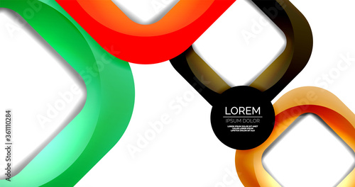 Square geometric vector abstract background, dynamic modern minimal template. Multicolored square shapes with round corners overlapping each other