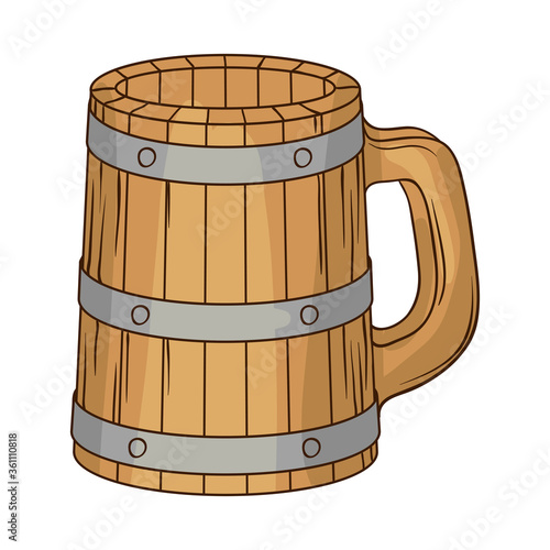 Illustration of wooden beer mug.