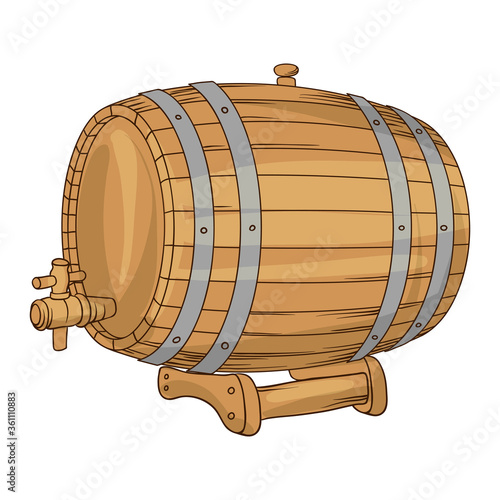 Illustration of wooden barrel for wine or beer.