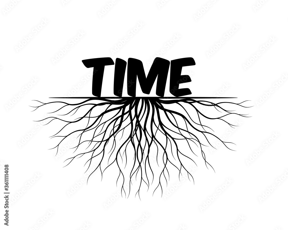 Time and Roots icon. Vector outline graphic.