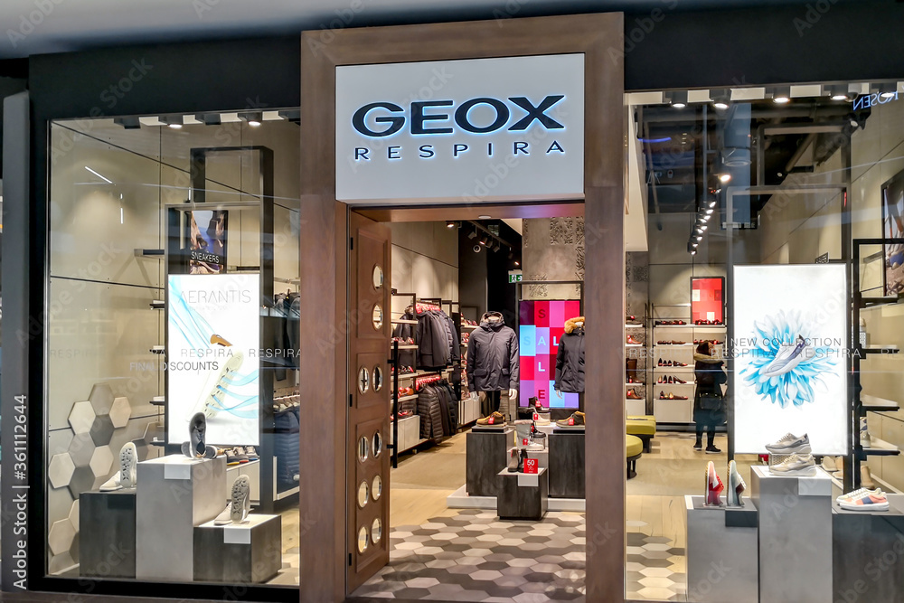 Toronto, Canada - February 25, 2019: Geox storefront in the Eaton Centre Mall in Toronto, Canada. an Italian brand of shoe and clothing manufactured with waterproof/breathable fabrics. Stock Photo | Adobe