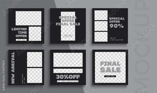 Set of social media mobile app for shopping, sale, product promotion. Sale banner layout design. 