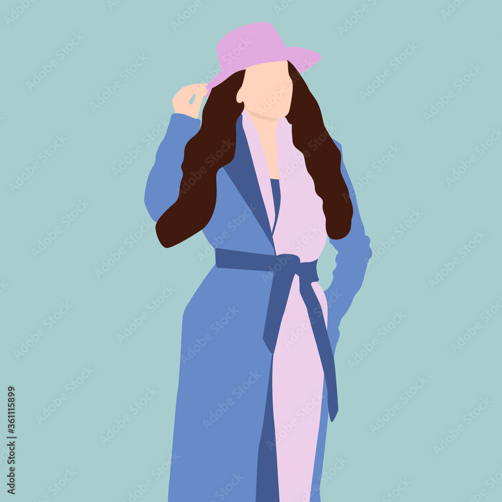 young and stylish girl in coat and hat, vector illustration, model young and stylish girl in coat and hat, vector illustration, model