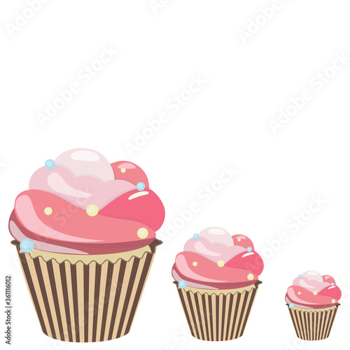 Cupcake set. Sweet creamy desserts muffins with frosting flavors decoration  delicious confectionery and baking.