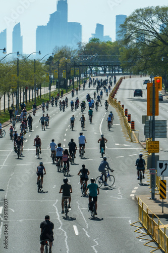 Canvas Print Toronto cyclists on a street closed to vehicle traffic post COVID-19