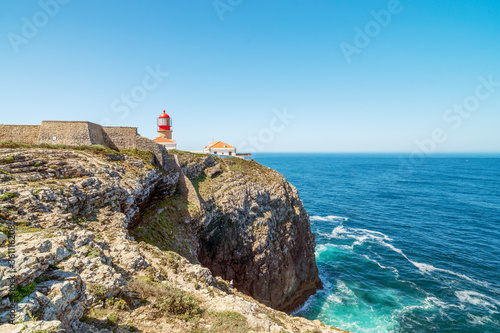 Lighthouse at the end of Saint Vincent Cape, Portugal