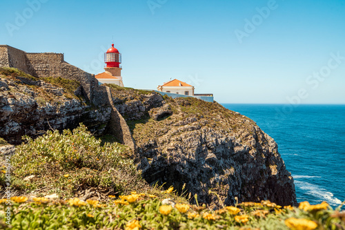 Lighthouse at the end of Saint Vincent Cape, Portugal