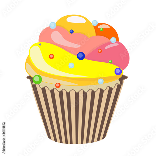 Realistic cupcake. Sweet creamy desserts muffins with frosting flavors decoration  delicious confectionery and baking.