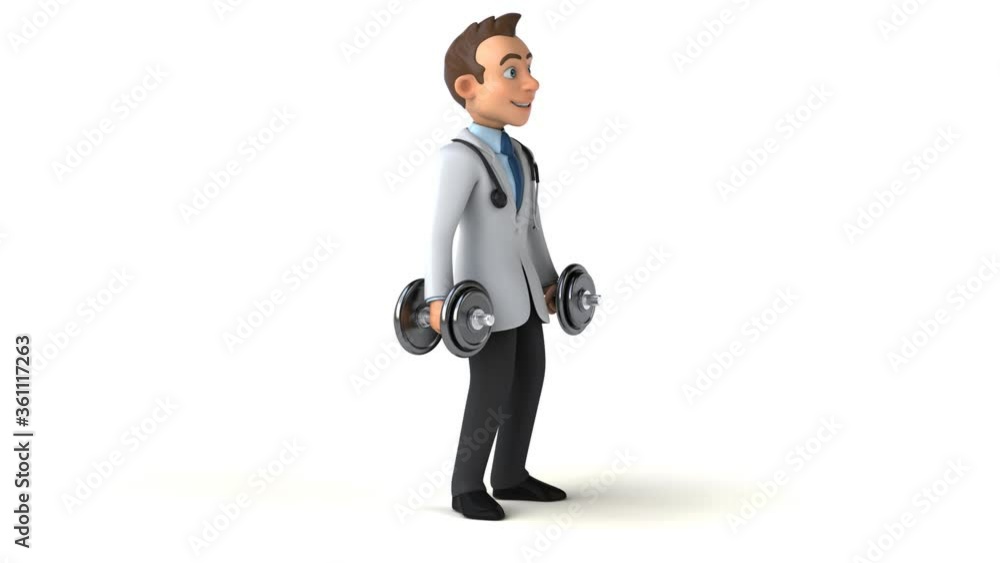 Fun 3D cartoon Doctor with weights Fun 3D cartoon Doctor with weights