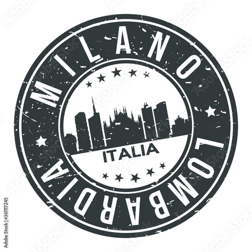 Milano Italia Europa Stamp Logo Icon Symbol Design Skyline City.