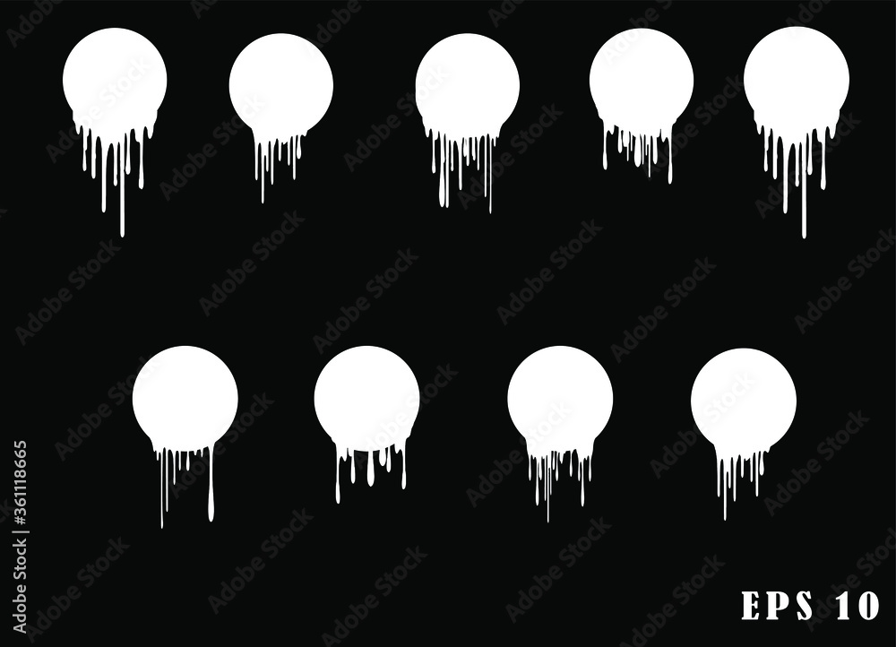Dripping paint icon set current liquid paint flows melted circle logo ...