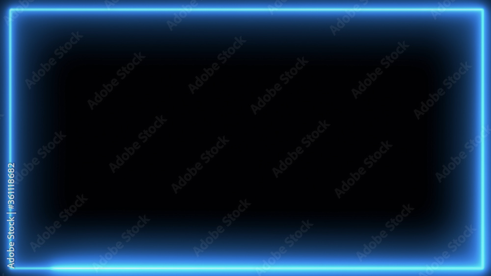 Neon glowing frame on a black background.