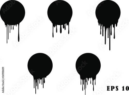 Dripping paint icon set current liquid paint flows melted circle logo current paint stains. Paint round icons yogurt or milk flowing down design elements.
