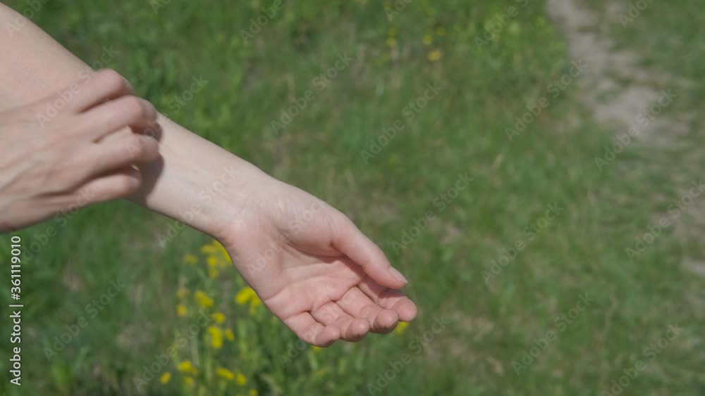 Allergies on the hands. The man scratches his hand. Itching on the skin of the hand. Allergies on the hands. The man scratches his hand. Itching on the skin of the hand.