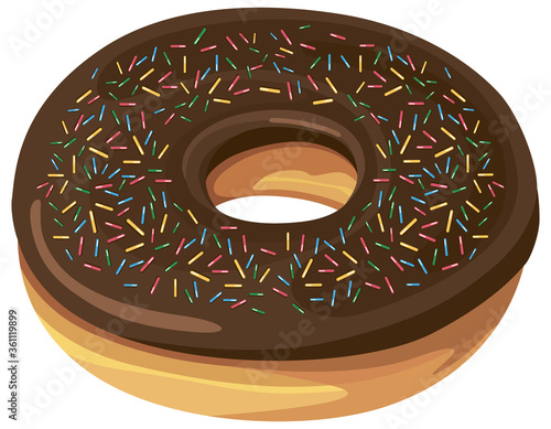 Donut with chocolate cream. Delicious pastries in cartoon style.