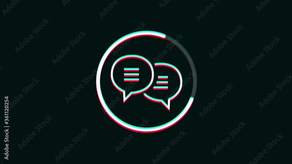 Social Network Speech Bubbles Icon Technology Glitch Fx/ 4k animation of an abstract chat speech bubble social network icon with glitch textures and digital artefacts and noise effects Social Network Speech Bubbles Icon Technology Glitch Fx/ 4k animation of an abstract chat speech bubble social network icon with glitch textures and digital artefacts and noise effects