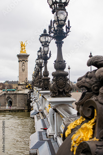 Photo of Alexander III bridge in Paris during a cloudy day