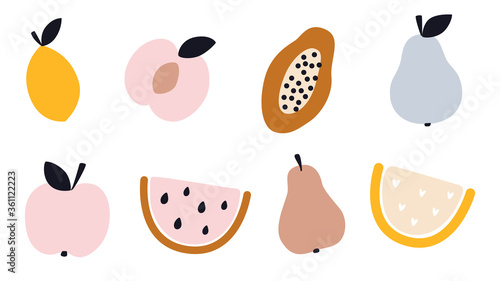 Vector hand drawn collection for nursery decoration with cute fruit.