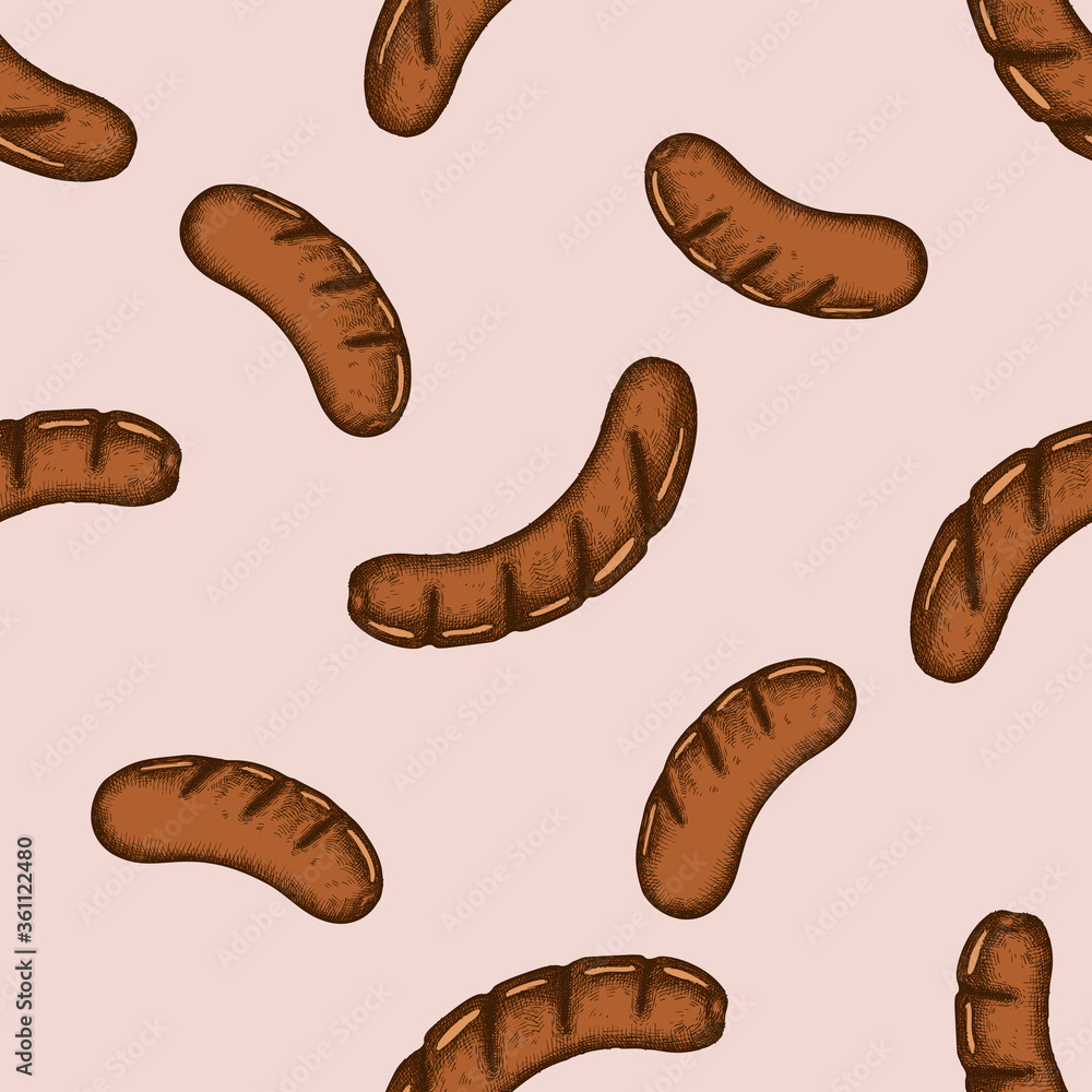 Seamless pattern with hand drawn colored sausages Seamless pattern with hand drawn colored sausages