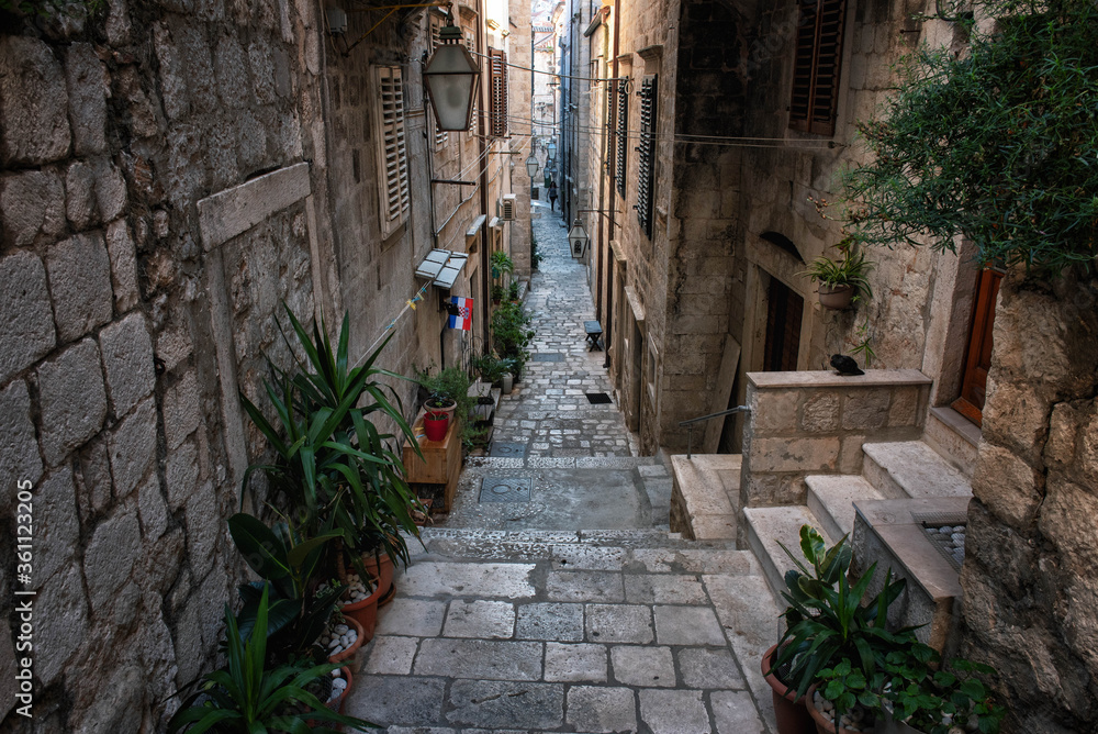 Obraz premium Narrow alley in Dubrovnik old town,Croatia