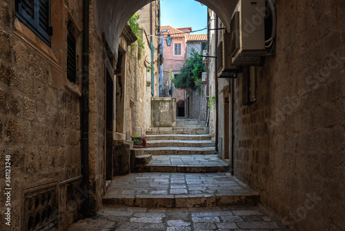 Narrow alley in Dubrovnik old town Croatia
