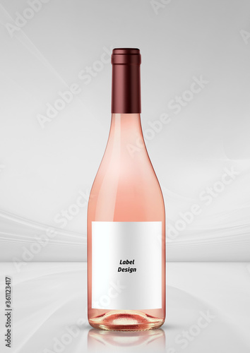 Bottle of rose wine with white background. Mock up for labels.