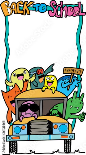 back to school ,Doodle monster, themes Standing in front of the board background, illustration