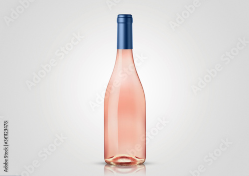 Bottle of rose wine with white background. Mock up for labels.