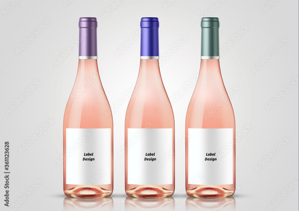 Bottle of rose wine with white background. Mock up for labels.