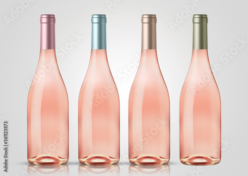 Bottle of rose wine with white background. Mock up for labels.