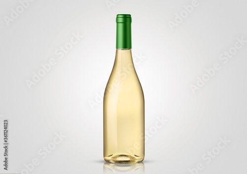 Bottle of white wine with white background. Mock up for labels.
