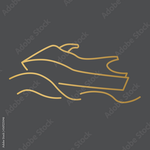 golden jet ski on the waves icon- vector illustration