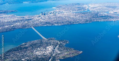 Canvas Print Aerial view of the Mercer Island, Homer Hadley Memorial Bridge and Lacey Murrow
