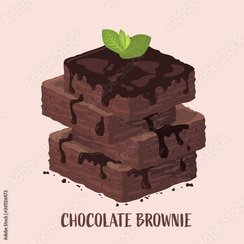 Isometric design of chocolate brownies stack with mint leaf