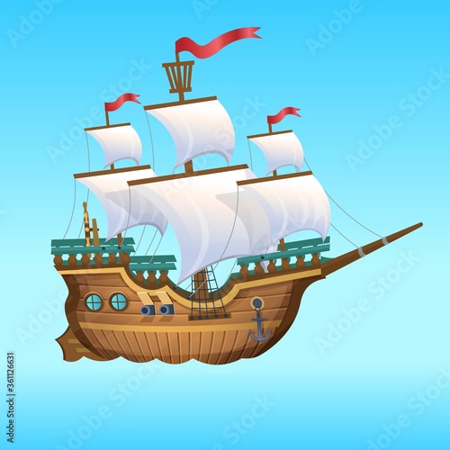 Cartoon Vector Illustration. Pirate Ship, sailing ship.
