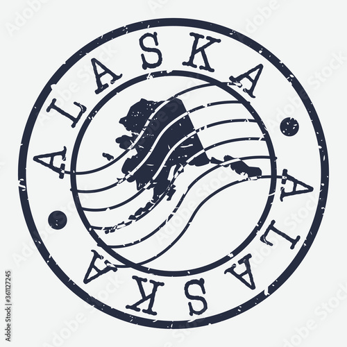 Alaska Stamp Postal. Map Silhouette Seal. Passport Round Design. Vector Icon. Design Retro Travel.