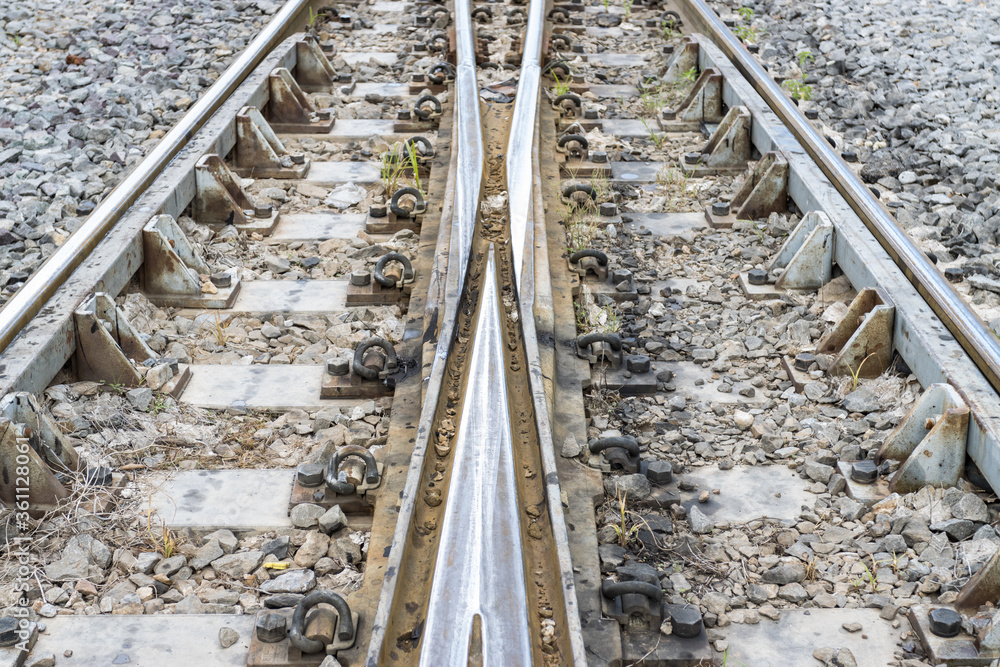 Iron rusty Railway tracks railroad for Trains Iron rusty Railway tracks railroad for Trains