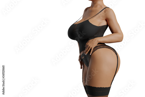 Sexy plus size model in black lingerie