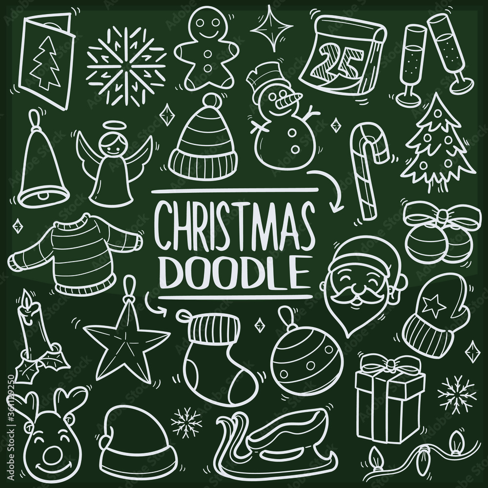 Christmas Holiday Traditional Doodle Icons Sketch Hand Made Design Vector Chalkboard