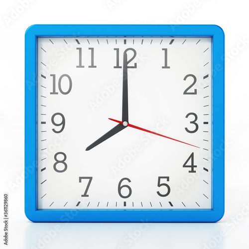 Square alarm clock at 8 o'clock. 3D illustration