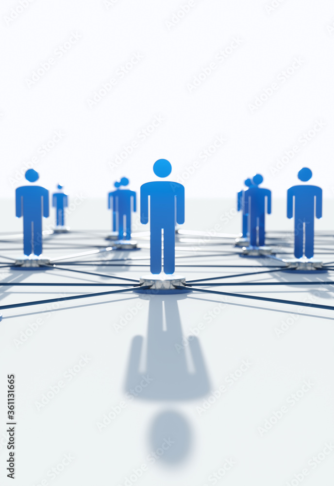 3d Render illustration of teamwork network and community concept, blue color, people connected on white background 3d Render illustration of teamwork network and community concept, blue color, people connected on white background