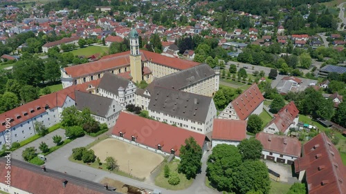 Aerial view, flight at Ochsenhausen monastery, with St. Georg monastery church, Ochsenhausen, Biberach district, Upper Swabia, Baden-Württemberg, Germany photo