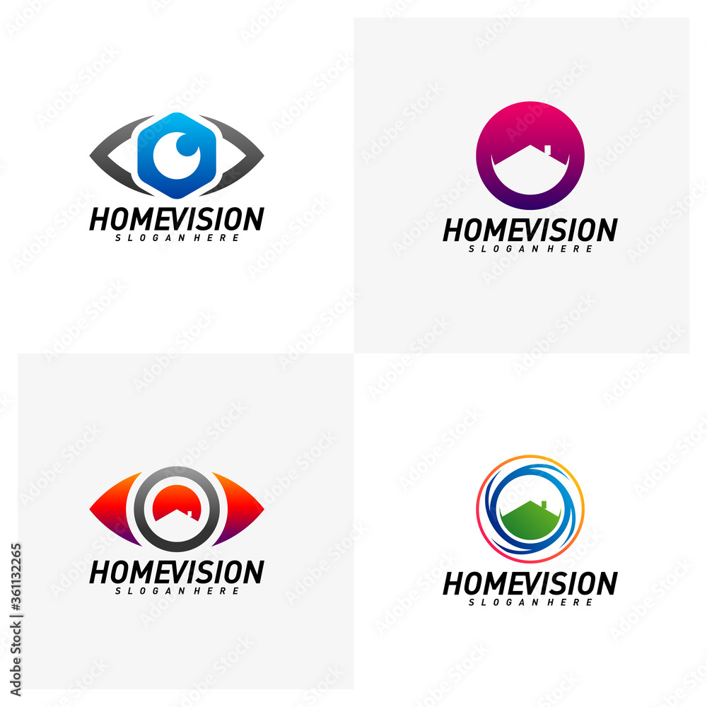 Set of Home vision creative design logo vector concept. Eye house logo template. Icon symbol Set of Home vision creative design logo vector concept. Eye house logo template. Icon symbol