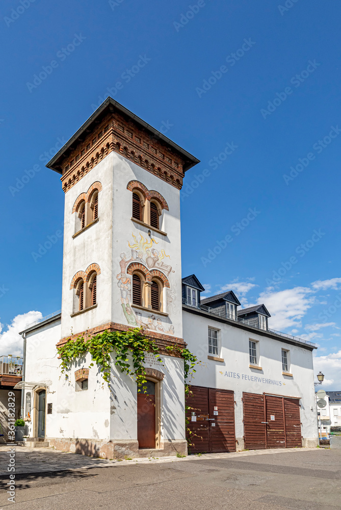  historic fire station with tower in Ruedesheim, Germany