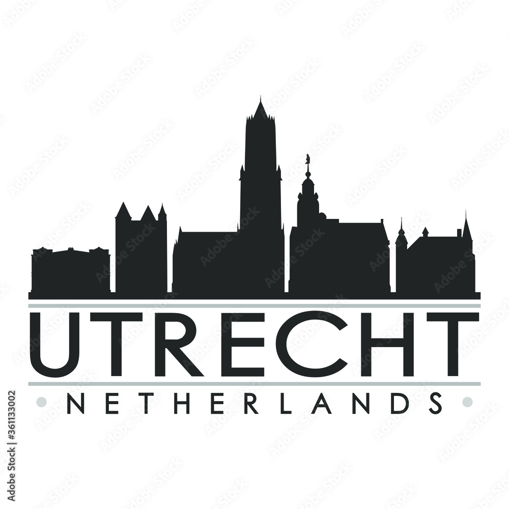 Utrecht Netherlands Europe Skyline Silhouette Design City Vector Art Famous Buildings.
