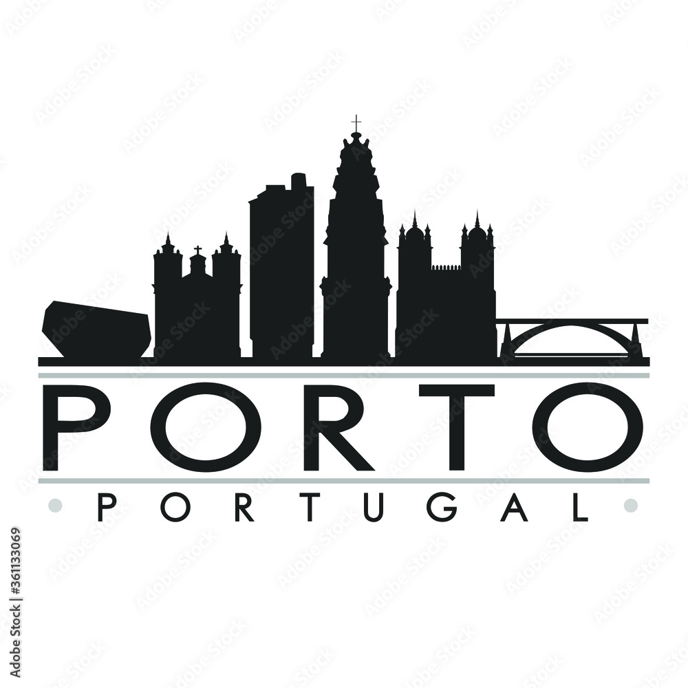 Porto Portugal Europe Skyline Silhouette Design City Vector Art Famous Buildings.