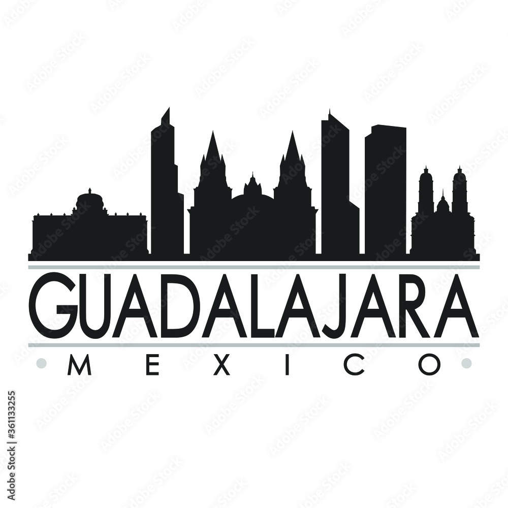 Guadalajara Mexico America Skyline Silhouette Design City Vector Art Famous Buildings.