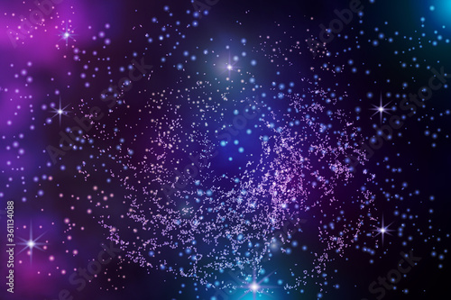 Vector illustration of the infinite universe and Milky Way. Abstract barred spiral,Space exploring,sparkling dust.Space dark concept.